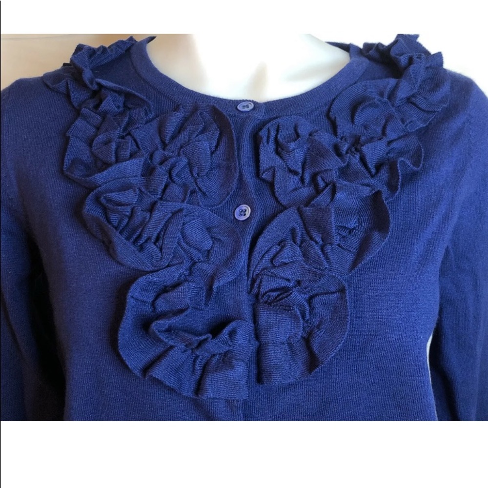 GRACE ELEMENTS Womens Medium Blue Ruffled Buttonup Long Sleeve Cardigan